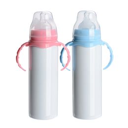 8oz Sublimation Baby Sippy Cups Water Bottle Double Wall Stainless Steel Vacuum Insulated Cup Drinking Mugs Feeding Straws Cup With Nipple & Removeable Handles