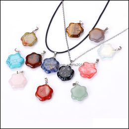 Arts And Crafts Natural Crystal Rose Quartz Stone Pendant Flowe Shape Necklace Chakra Healing Jewellery For Women Me Sports20 Sports2010 Dhsgx