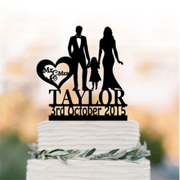 Family funny Wedding Cake topper with girl Custom wedding cake toppers Acrylic Silver wedding cake topper with child silhouett. 220608