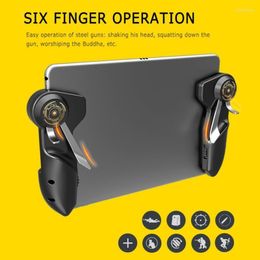 Game Controllers & Joysticks Mobile PUBG Controller For Ipad Tablet Six Finger Joystick Handle Aim Button L1R1 Shooter Gamepad Trigger Phil2