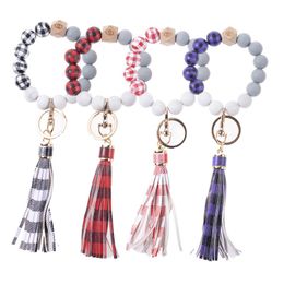 Keychains 12pcs Chequered Pattern Beads Keychain For Car Keys Tassel Wrist Keyrings Bracelet Fashion Anti-lost Useful Women Key Chains