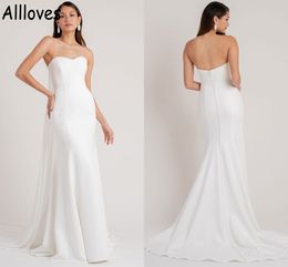 Modest Simple Satin Wedding Dress With Detachable Train Sweetheart Boho Garden Mermaid Bridal Gowns Backless Beach Brides Reception Dress Robes de Mariee CL0475