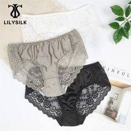 LILYSILK Silk Panties 100 Pure 3 Pack Soft Lace Sexy Women 220512