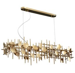 New style light Lamps luxury simple geometric long restaurant leaf chandelier postmodern study bar hotel high-end