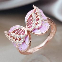 Cluster Rings Butterfly For Women 2022 Jewelry Rose Gold Crystals Finger Engagement Female Anel GiftCluster