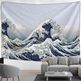 Tapestry Japan Kanagawa Carpet Wall Hanging Wave Bohemian Style Aesthetic Room