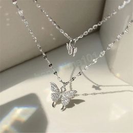 Shiny Butterfly Necklace Female Exquisite Double Layer Pendant Clavicle Chain Necklace for Women Wedding Party neck Jewelry Gift