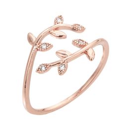 rose leafs UK - Wedding Rings Fashion Rose Gold Leaf Ring Women girl Party Sweet And Romantic Jewelry JZ-046Wedding