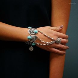 Bohemian Coin Charm Slave Bracelets For Women Floral Blue Gem Beads Bracelet Gypsy Ethnic Tribal Festival Jewellery Turkish Link Chain