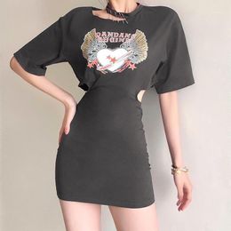 Casual Dresses 2022 Fashion O-neck Short-sleeved Loose Women's Solid Colour Round Neck Slim Print Wrap Arm Sexy Stretch Dress