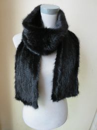 Men 100% Import Mink Fur Scarf Long Neckerchief Outdoor Warm Black 200cm