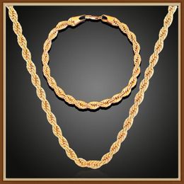 Earrings & Necklace Jewellery Sets 2pcs/set Twisted Link Chain Hip Hop Bracelet Set Gold Silver Colour Choker Men Punk Necklaces SetEarrings Tr