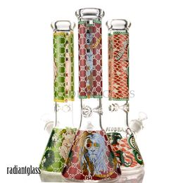 Lion sticker beaker bong with diffuser downstem hookahs 7mm thick bongs 14.2 inches portable glass smoking water pipe