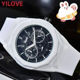 Sub Dials Luxury Classic Fashion Watch 43mm Sapphire Glass Waterproof Clock Men Dress Designer Gifts Yellow Rubber Strap Multi-function Sports Style Wristwatch