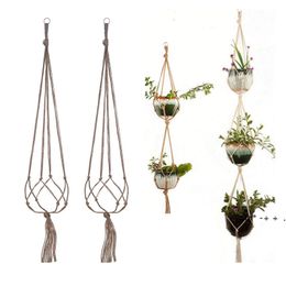 Flower Pot Net Bag Favour Creative Plant Hanging Basket Hand-woven Cotton Rope Gardening Greening Flowerpot Holder Indoor Decor GCB14664