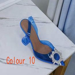 Womens Beach Sandals Fashion Satin Cloth Thick Heels Slides Lady Sexy Dance Designer Shoe Metal High Heel Ballroom Bar Diamonds Crystal Shoes Large Size 964