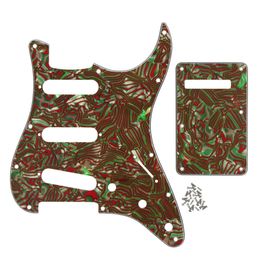 1 Set SSS Pickguard 11 Hole 4Ply Scratch Plate With Back Plate Screws for Electric Guitar Parts Red/Green Stripe