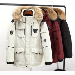 Men's Down & Parkas Winter Jacket Warm Hooded White Duck Anorak Men Parka Mid Long Detachable Fur Collar Coat Waterproof Male Phin22