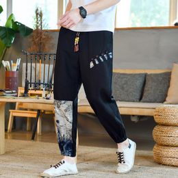 Men's Pants Oversized Cotton Linen Men's Harem Casual Patchwork Harajuku Style Vintage Loose Trousers Men High Quality Woman 5XLMen's