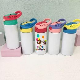 12oz Sublimation Sippy Cups 350ml Sublimation Children Water Bottles with straw lid Portable Stainless Steel Drinking tumblers for Kids FY4309