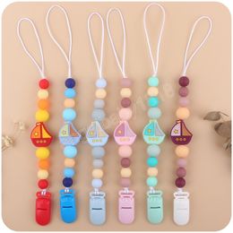 Baby Pacifier Holders Chain Clips Creative Cartoon Silicone Sailboat Teething Beads Infant Feeding Newborn Practice Toys