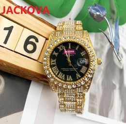 Luxury Gold Roman Bling Hip Hop Full Iced Out Watch Quartz Rhinestone Diamonds Watches Men Women Silver Gold Red Wristwatch Reloj
