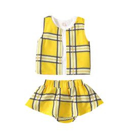 girl outfits UK - Citgeett Summer Baby Girls Cute Clothing Sets 0-24M Plaid Printed Sleeveless Jacket Solid Vest Ruffles Shorts J220712
