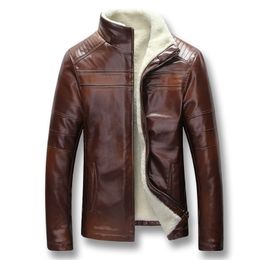 iSurvivor Men Winter Thick Fleece PU Leather Jackets Coats Hombre Male Casual Fashion Slim Fit Large Size Zip Jackets Men 201128