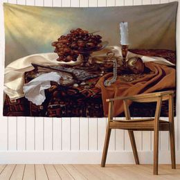 Boho Style Aesthetic Room Art Background Fabric Decoration Grape Gold Utility Object Realistic Oil Paint Carpet Wall Hanging Tapiz J220804