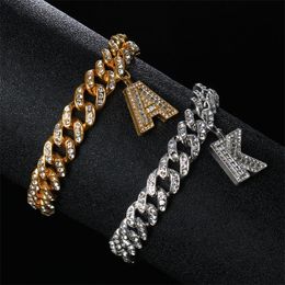Hip Hop A-Z Initial Bracelet Charm Jewellery Hand Men's Bangles Crystal Christmas 26 Letter Cuban Link Bracelets CZ Women Ice Out