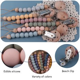Wood Nipple Clip Pacifier Holders Appease Baby Silicone Beads Molars Toys Anti Falling Chain 5bq T2