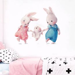 Cute Bunny Family Wall Stickers for Children Rooms Girls Baby Room Decoration Mother Father Kids Wallpaper Nursery Decor Kawaii