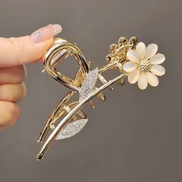 Simulation Opal Pearl Sunflower Claw Clip Trend Hair Accessories Clamps Women Alloy Metal Big Hair Crab Non-slip Hairpin Headwear