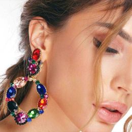 Dangle & Chandelier Bohemian Multicolored Crystal Big Round Drop Earrings Vintage Luxury Fairy Wedding Party Jewelry Accessories For WomenDa