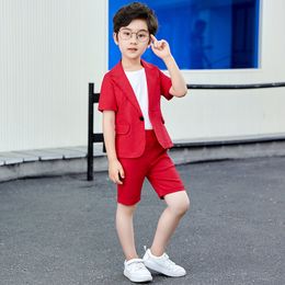 Boys 3 piece set suit model 2022 summer new children's short-sleeved coat shirt short handsome baby casual small suit performance clothes