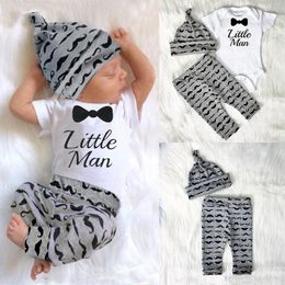 Clothing Sets 0-18M 3pcs Baby Boys Little Man Romper Pants Hat Born Jumpsuit Girls Outfits SetClothing