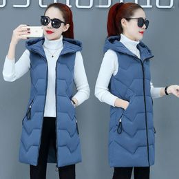 Women's Vests Fashion Autumn Winter Long Cotton Vest Women Jacket Female Students Hooded Sleeveless Plus Size Slim Warm Ladies Waistcoat Luc