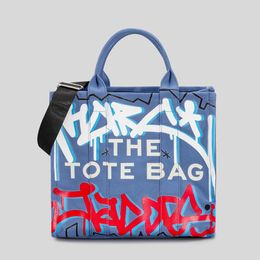 Letter Graffiti Tote for Women Men Blue Canvas Handbag Shopper Shoulder Crossbody Bag Ladies Fashion Commuter Top-handle Bags 220714