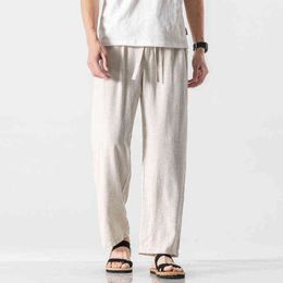 2022 Summer Casual Linen Pants Men Solid Colour Streetwear Loose Pants Men Cotton Harem Pants Male Chinese Style Trousers M-5XL L220706