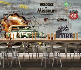 home decor wallpaper Custom Nostalgic classic car through the wall bar restaurant 3D stereo background wall