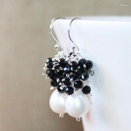 Dangle & Chandelier Black Onyx Cluster And White Pearl Earrings Sterling Silver Piano EarringsDangle Farl22