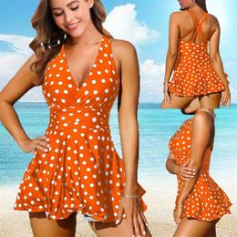 Women Tankini Swimsuit Dot Printed Swimwear Plus Size Two Piece Bathing Suit Womens Swimdress Beachwear 5XL 220621