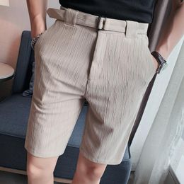 Men's Shorts Summer Striped Knee Length Men 2022 Business Versatile Formal Wear Suit Slim Fit Casual Short Homme StreetwearMen's