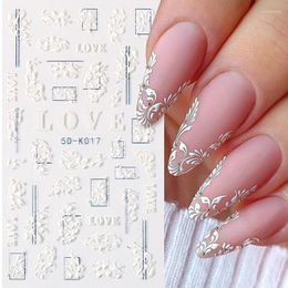 Stickers & Decals 1PC White Embossed Flower Lace 5D Nail Butterfly Wedding Art Designs Decoration For Manicures Prud22