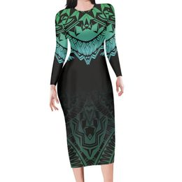 Casual Dresses Polynesian Tribal Tattoo Print Sexy Bodycon Party For Girls Long Sleeve Slim Womens Pencil Dress Prom