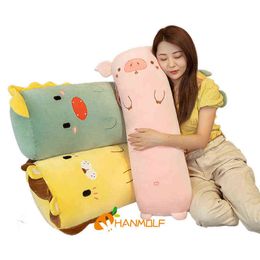 Cm Squishy Hippo Lion Pig Dog Koala Dino Soft Plush Long Cylindrical Pillow Cartoon Animals Washable Shell decor Hanmolf J220704