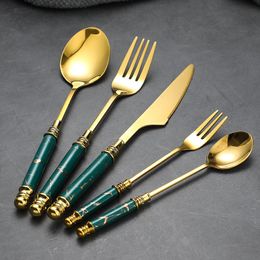 Dinnerware Sets 30pcs Stainless Steel Cutlery Ceramic Gold Set Home Fork Spoon Knife Dinner Green Flatware Kitchen UtensilsDinnerware SetsDi