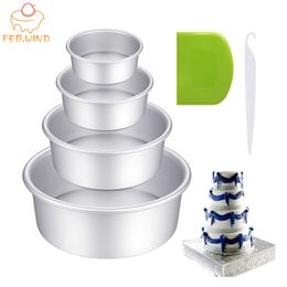 Fixed Loose Bottom Round Cake Mould Aluminium Pan Set 6 8 9 10 Inch Baking With Bowl Scraper and Stripping 0059 220601