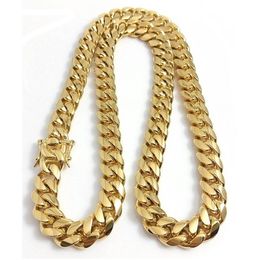chain latch Australia - Stainless Steel Jewelry 18K Gold Filled Plated High Polished Cuban Link Necklace Men Punk Curb Chain Dragon Latch Clasp 15MM 24&qu267T