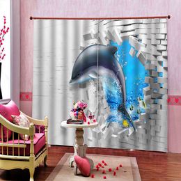Custom 3D Curtains dolphin wall Photo Printing Blackout Cortina for Living Room Room Hotel Roll Curtain cortinas